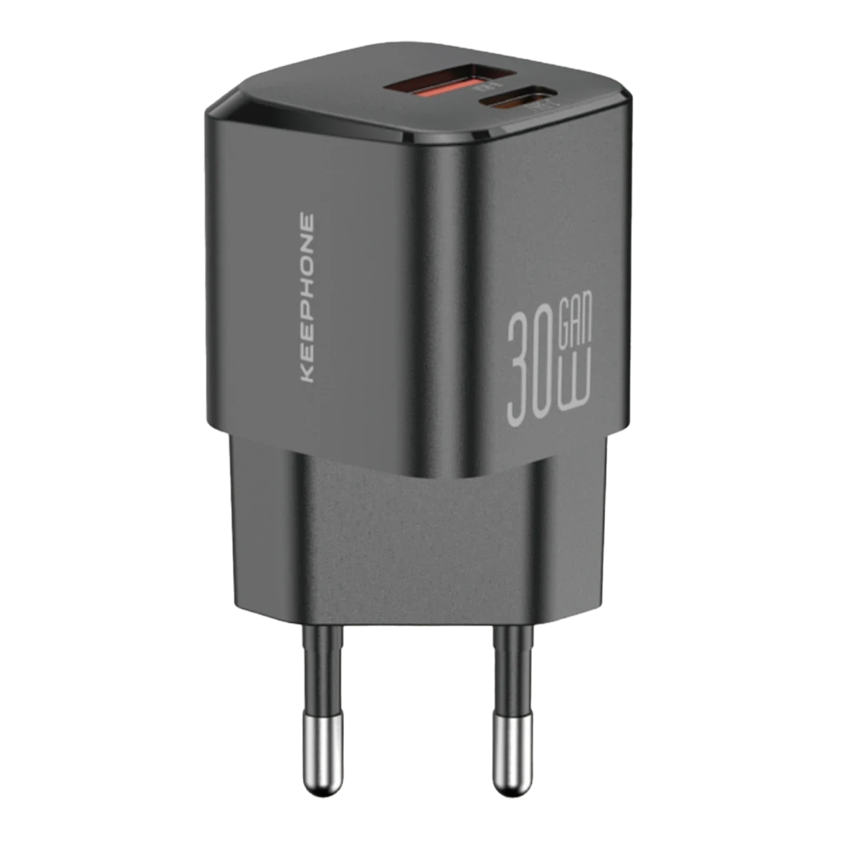 Keephone GaN Wall CH23091 30W 1 Adet Type-C ve 1 Adet USB Çıkışlı GaN Şarj Cihazı - Siyah